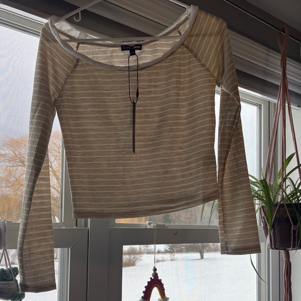 Striped Cream Long Sleeve Top